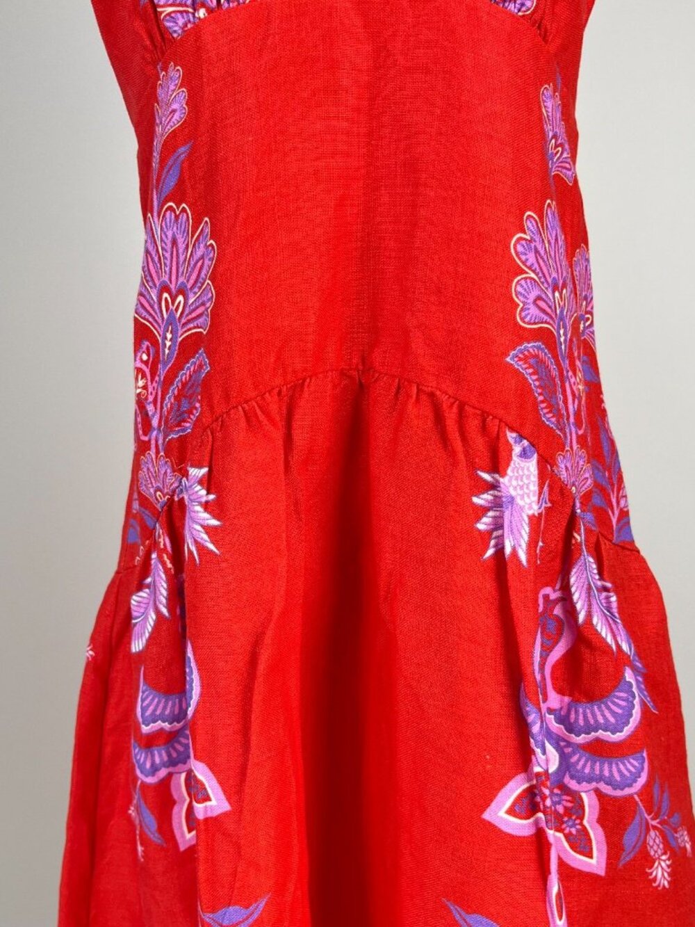 NWOT Farm Rio Porcelain Garden Red Linen Midi Dress Size XL - Picture 6 of 11